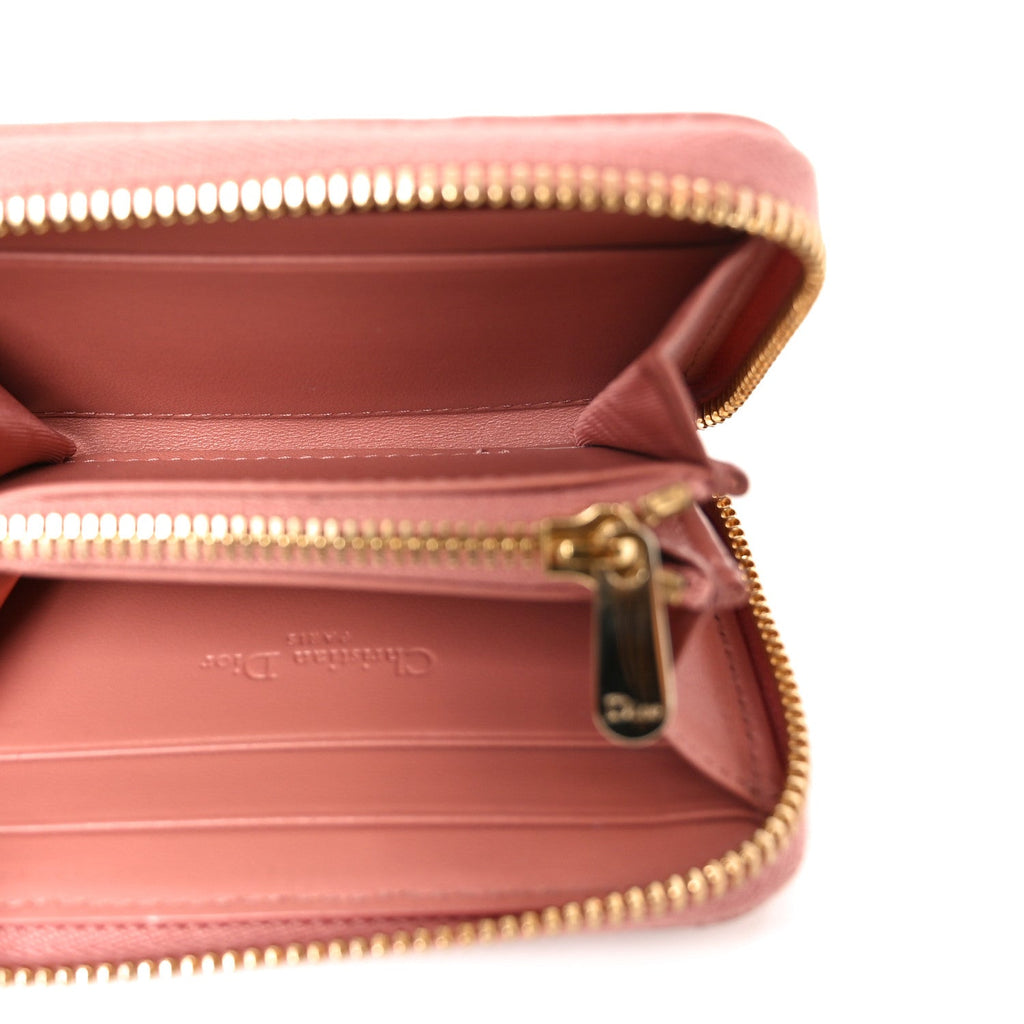 Lambskin Cannage Small Lady Dior Voyageur Coin Purse Rose Des Vents