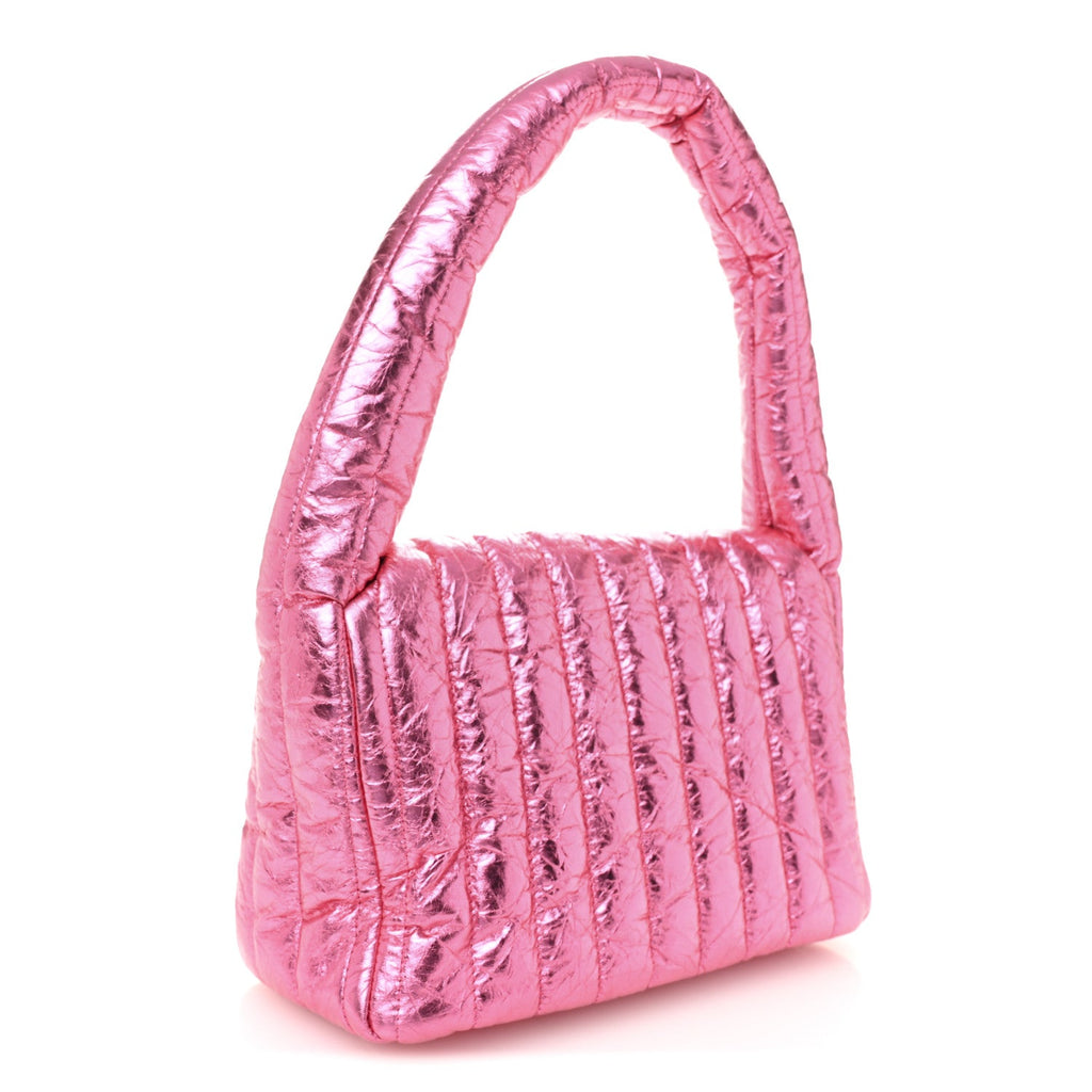 Metallized Crushed Calfskin Quilted Small Monaco Shoulder Bag Pink