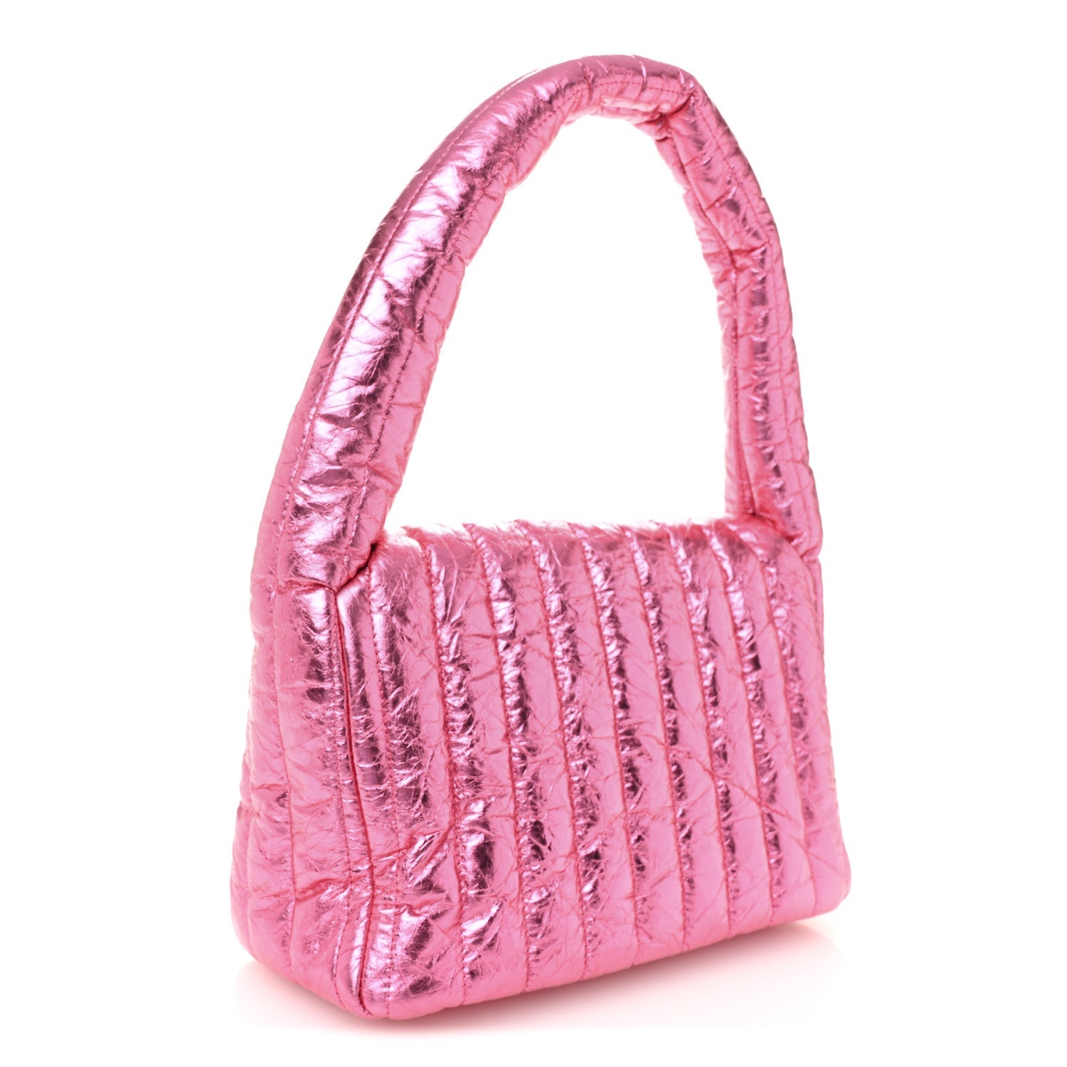 Metallized Crushed Calfskin Quilted Small Monaco Shoulder Bag Pink