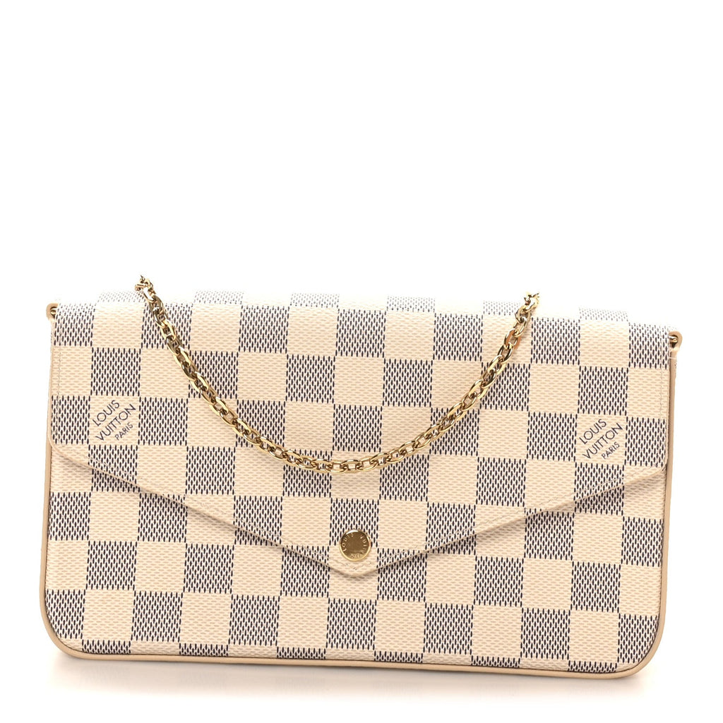 Damier Azur Pochette Felicie Chain Wallet Rose Ballerine
