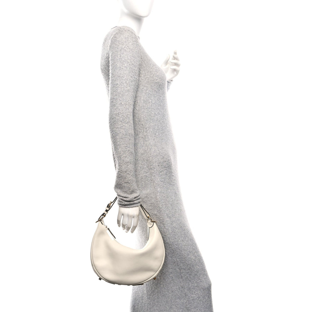 Vitello Grace Matte Small Fendigraphy Hobo Bag White Ice