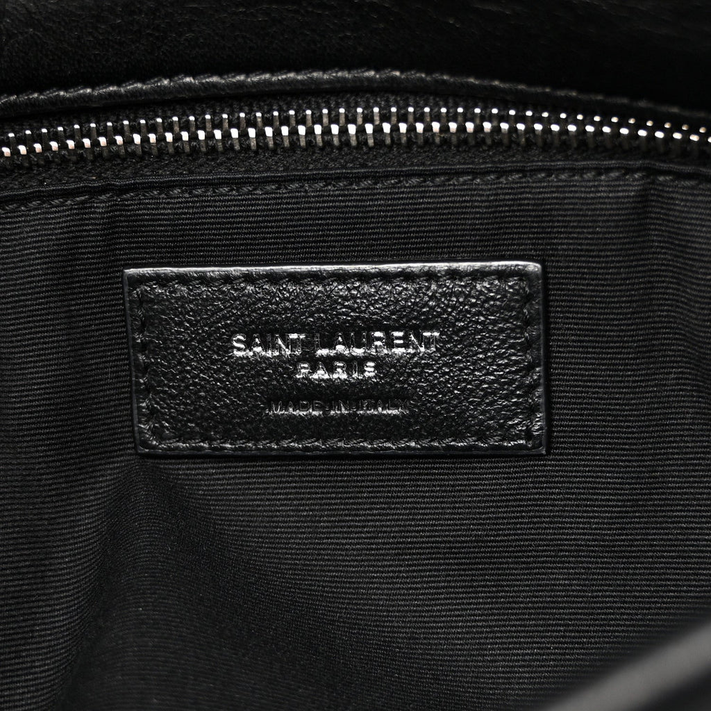 Lambskin Quilted Medium Loulou Puffer Monogram Chain Satchel Black