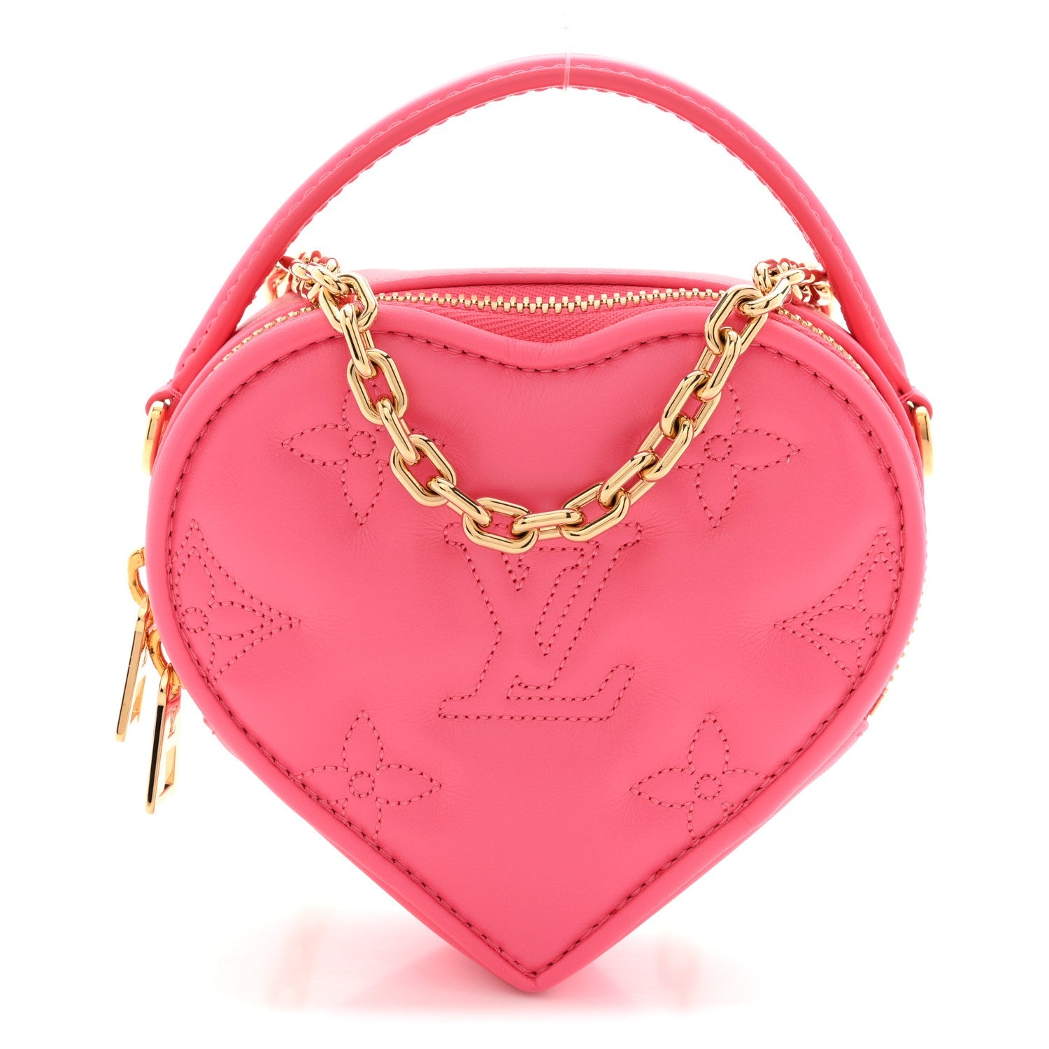 Calfskin Embroidered Monogram Pop My Heart Bag Pouch Dragon Fruit Pink