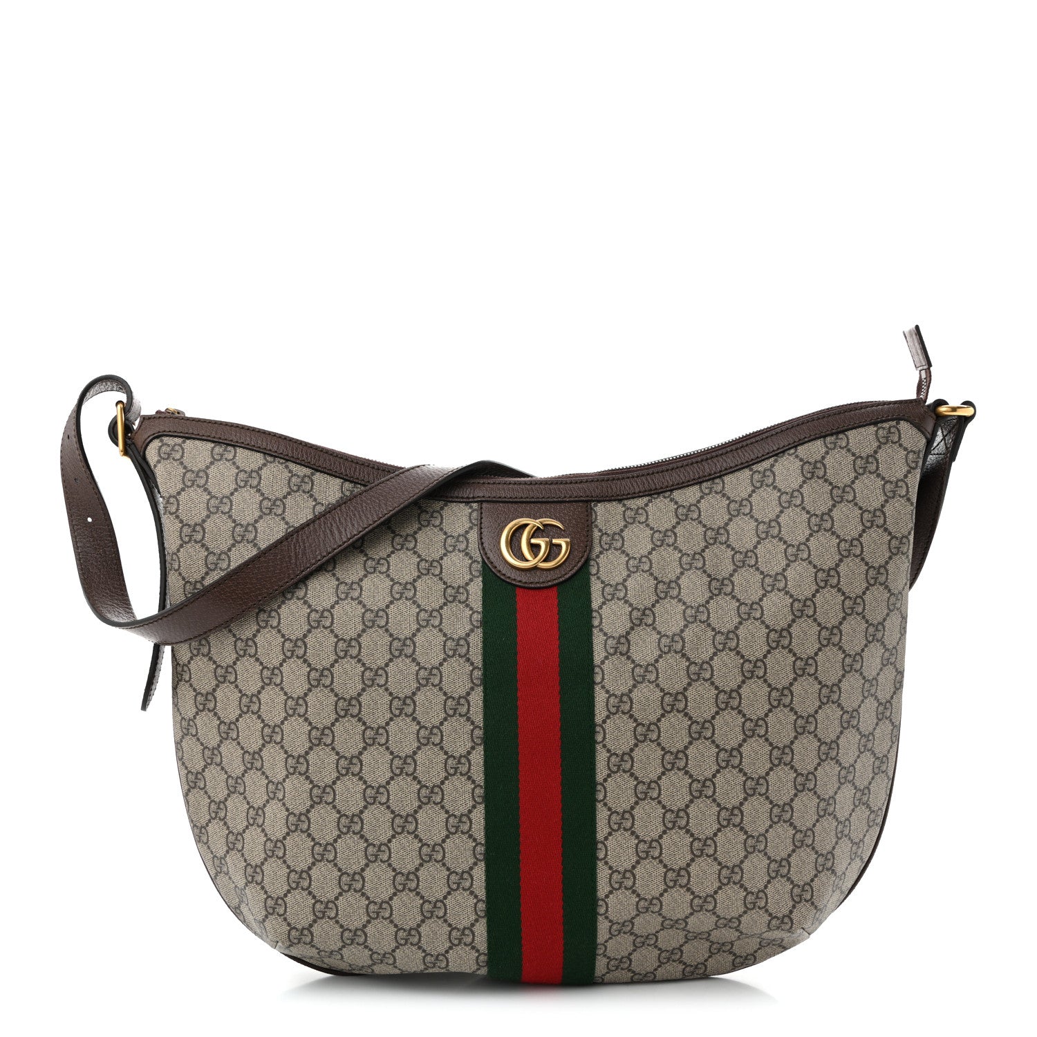 GG Supreme Monogram Web Ophidia Half Moon Hobo Brown