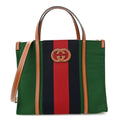 Canvas Calfskin Web Small Interlocking G Tote Bag Green Red