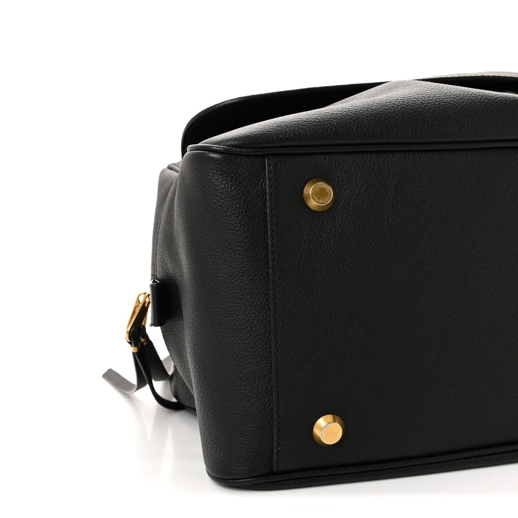 Grained Calfskin Medium Carrie Bowling Bag Black