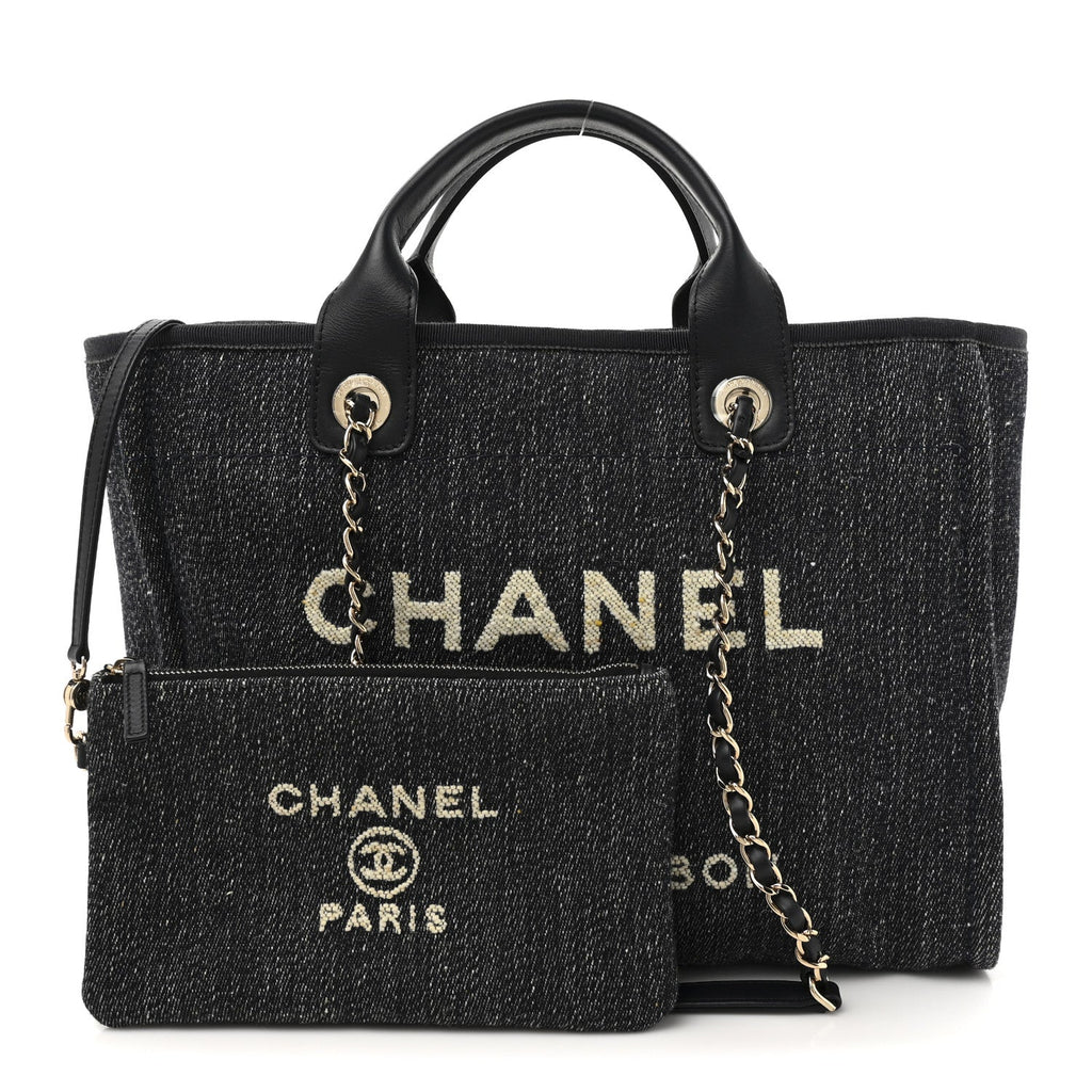 Denim Small Deauville Tote Dark Blue White
