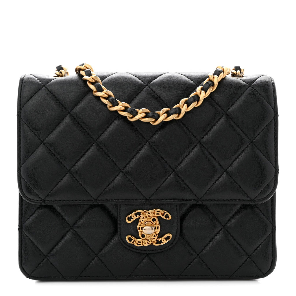 Lambskin Quilted CC Logo Mini Flap Black