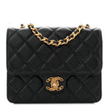 Lambskin Quilted CC Logo Mini Flap Black