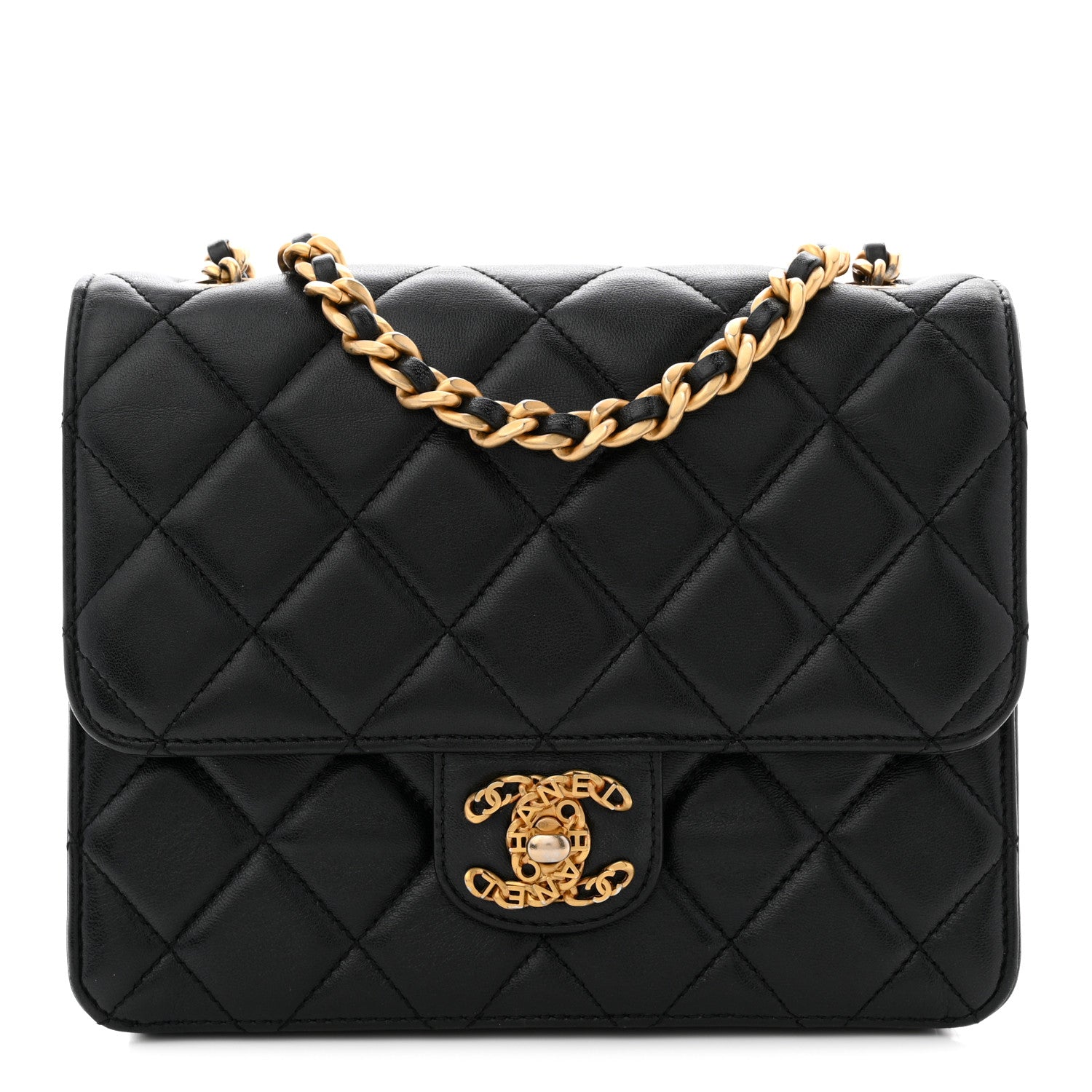 Lambskin Quilted CC Logo Mini Flap Black