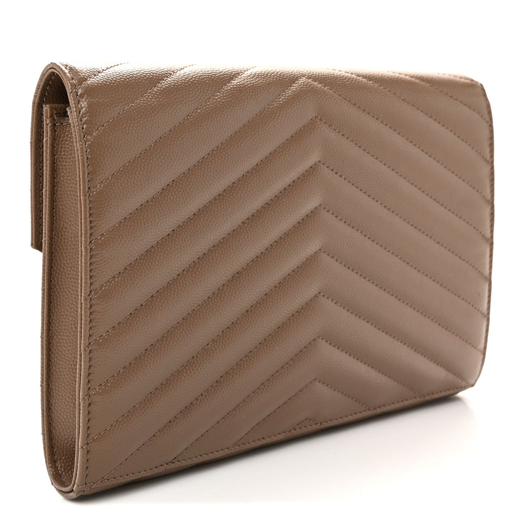 Grain De Poudre Matelasse Chevron Monogram Cassandre Flap Pouch Taupe