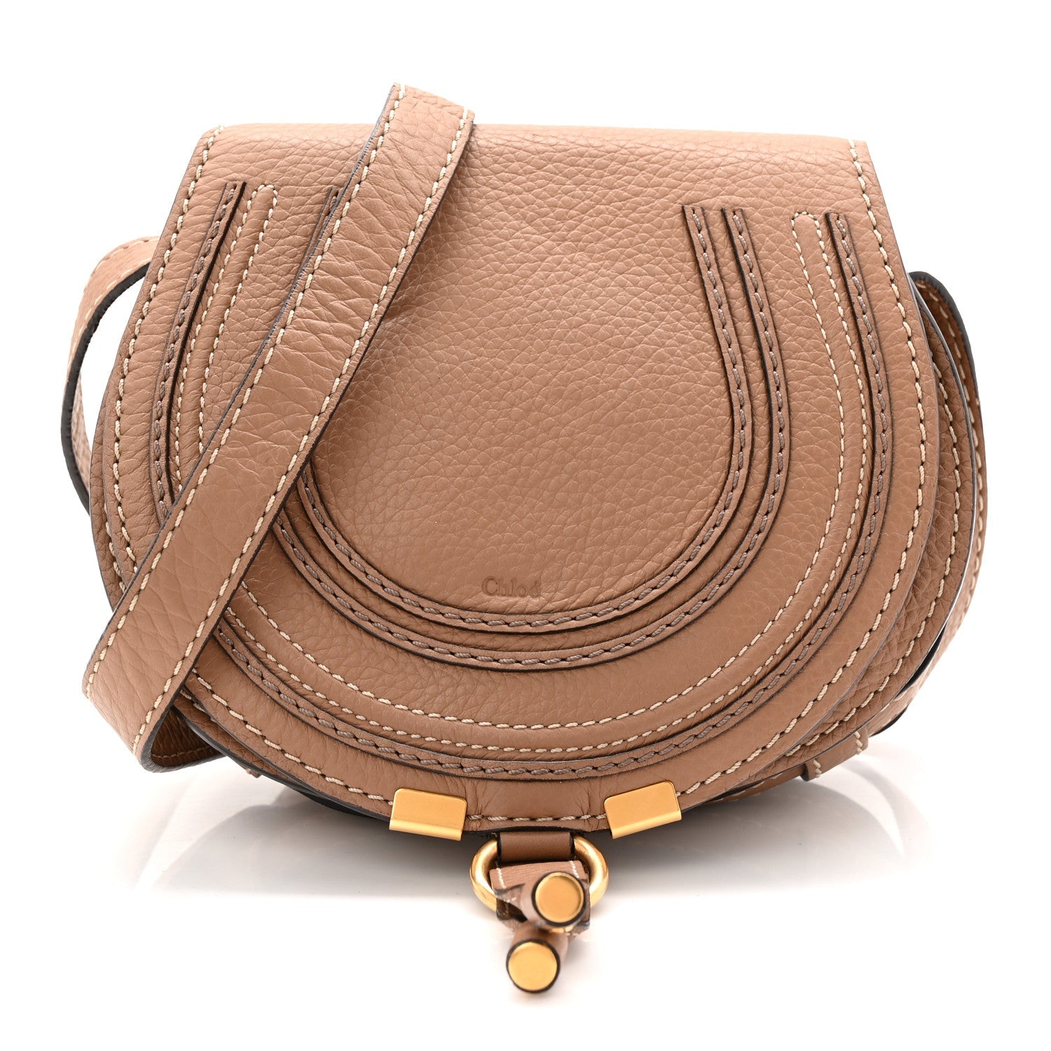 Calfskin Mini Marcie Round Crossbody Bag Nut