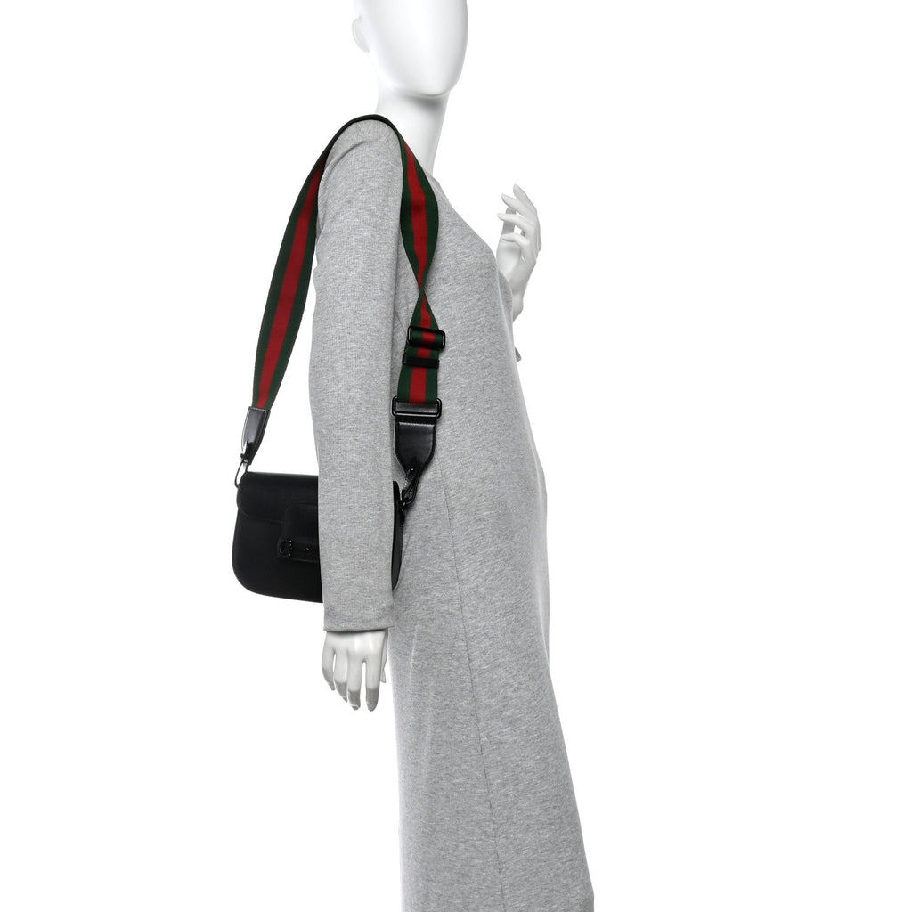 Azalea Calfskin Web Monochrome Small Horsebit 1955 Shoulder Bag Black