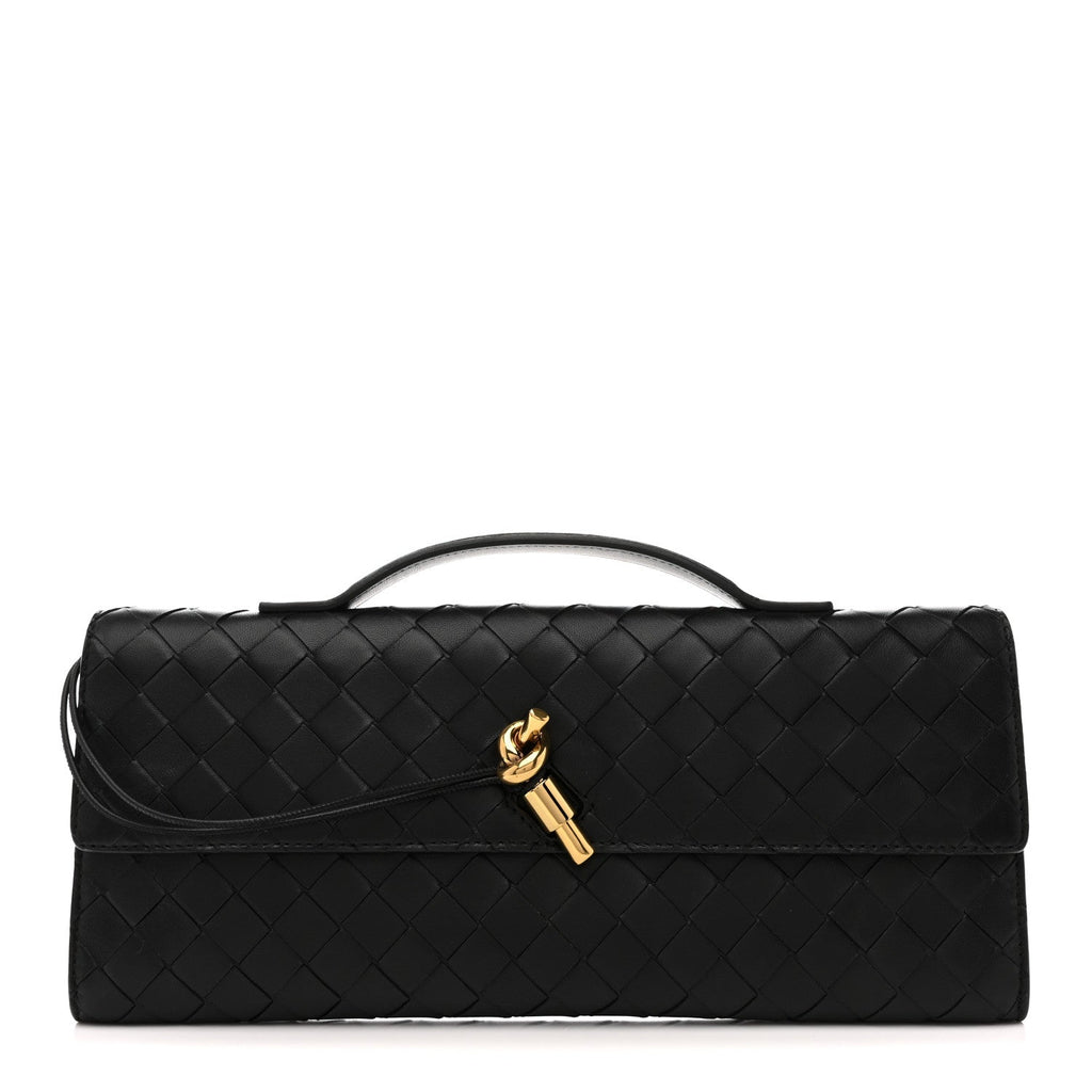 Nappa Intrecciato Long Andiamo Top Handle Clutch Black