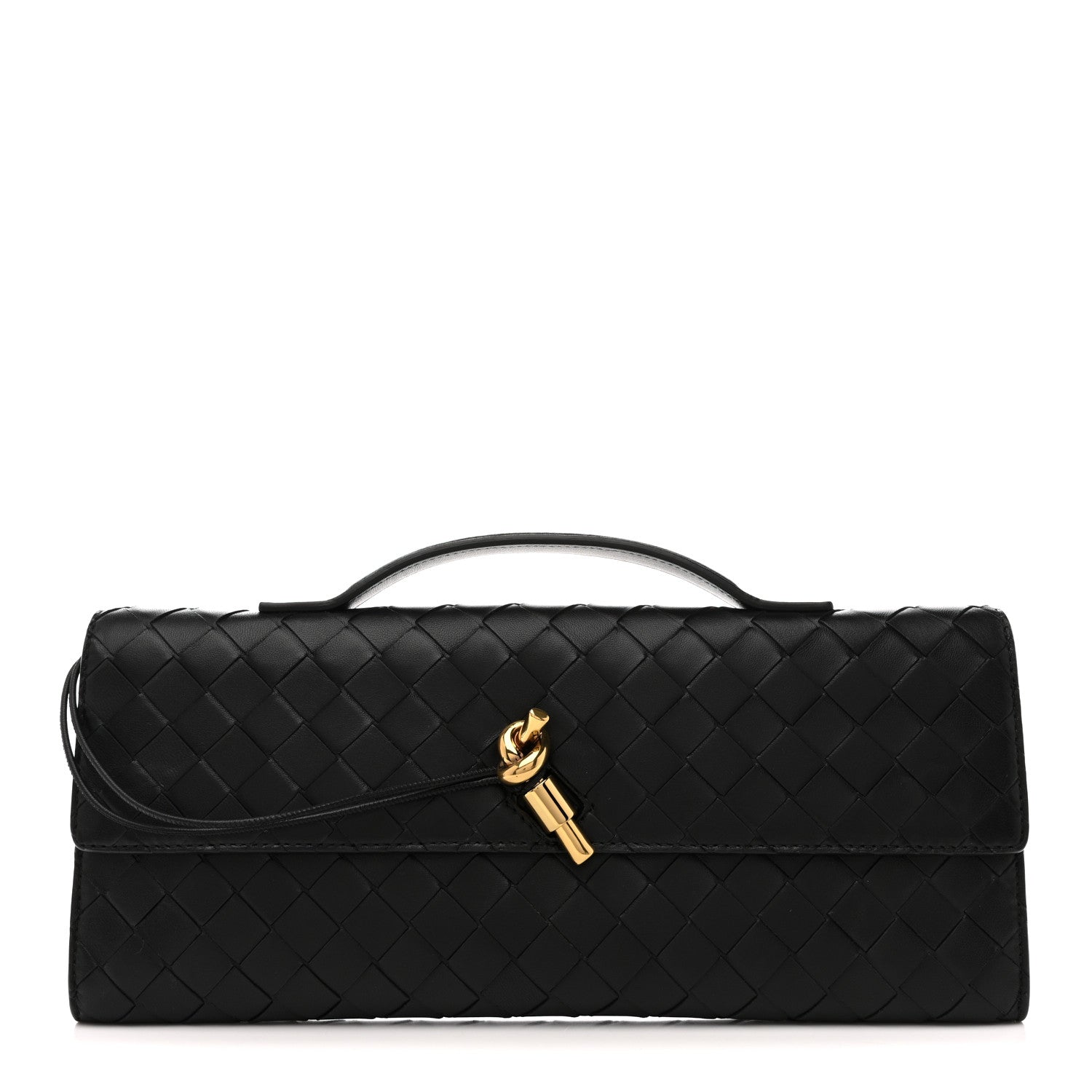 Nappa Intrecciato Long Andiamo Top Handle Clutch Black