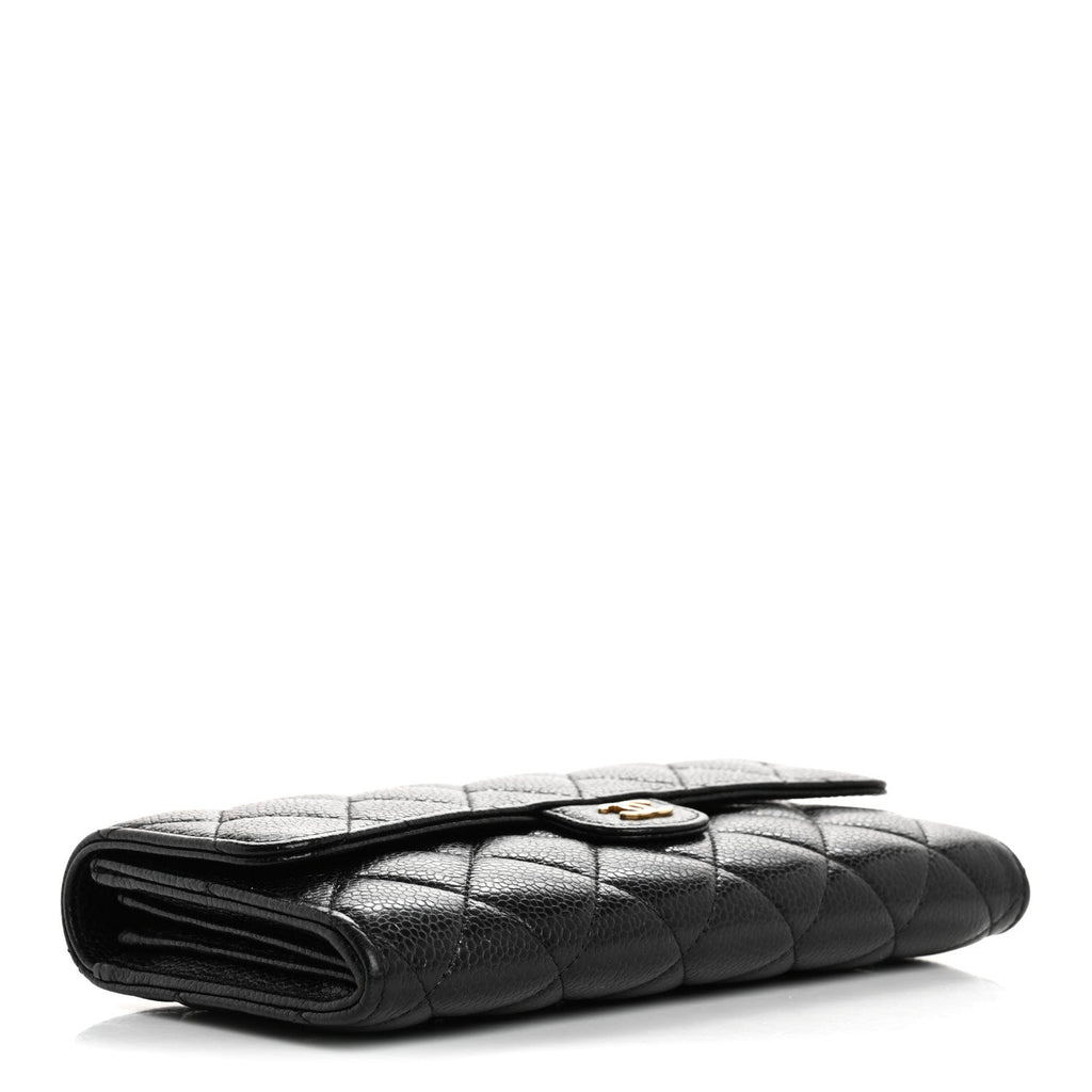 Caviar Quilted Large Gusset Flap Wallet Black