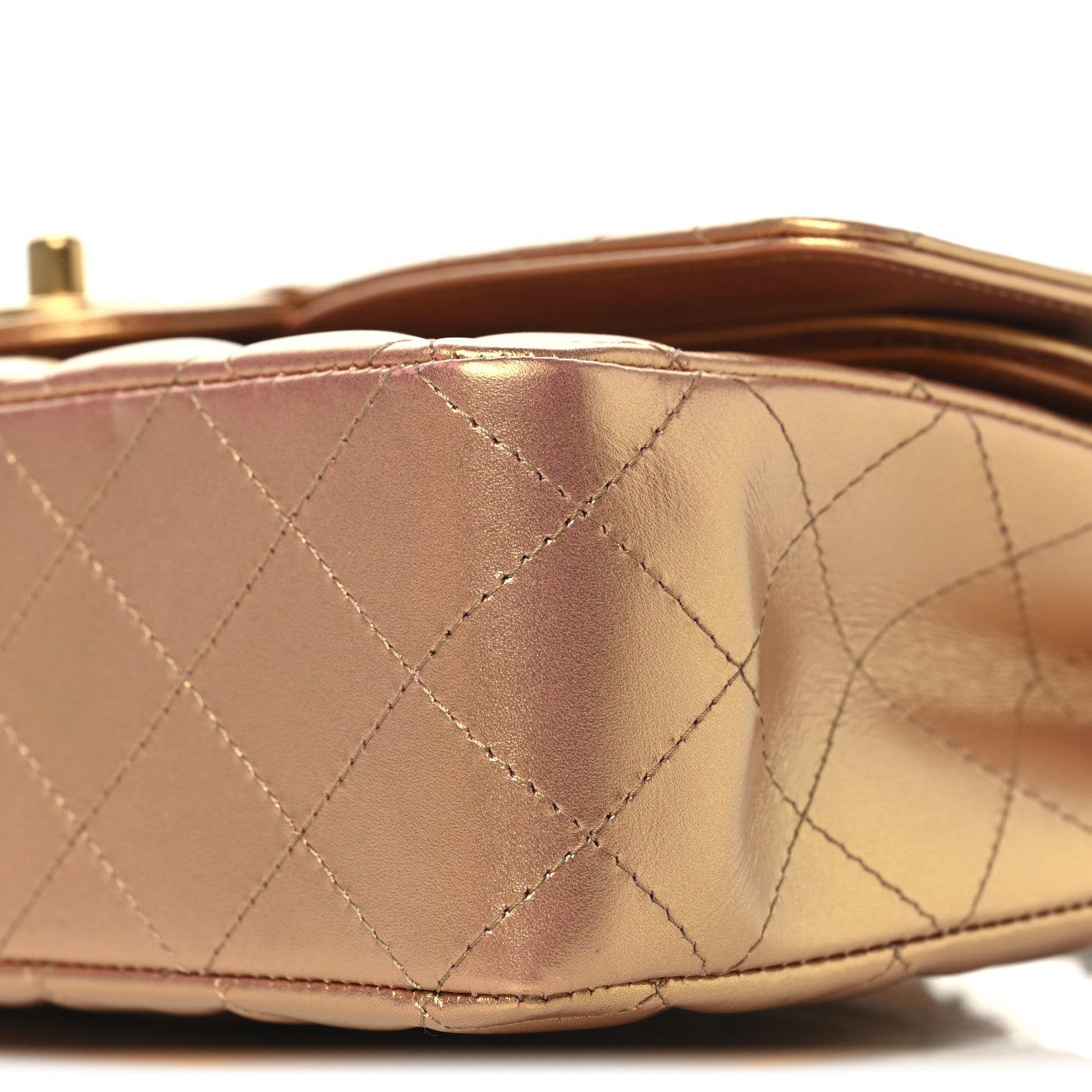 Metallic Lambskin Quilted Medium Double Flap Golden