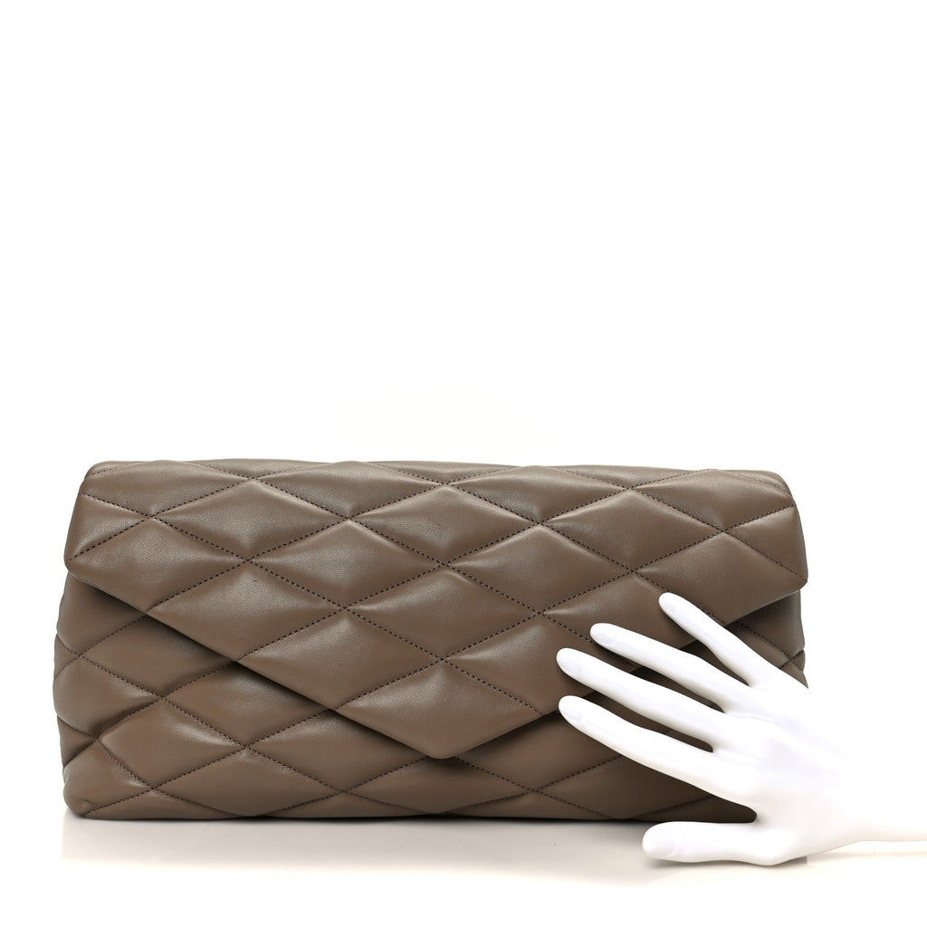 Lambskin Quilted Sade Puffer Envelope Clutch  Taupe