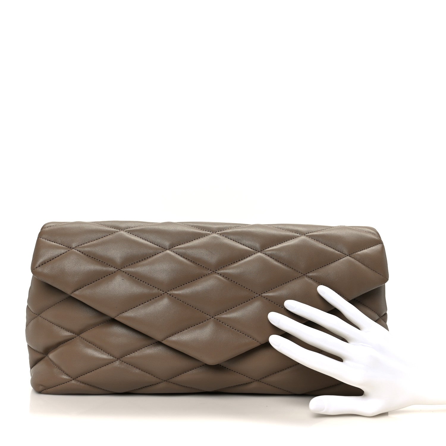 Lambskin Quilted Sade Puffer Envelope Clutch  Taupe