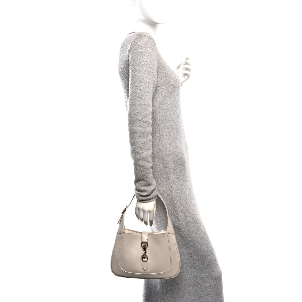 Ancora Calfskin Web Small Jackie Shoulder Bag Light Grey