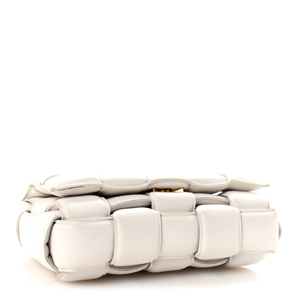 Lambskin Maxi Intreccio Padded Chain Cassette Crossbody Bag White