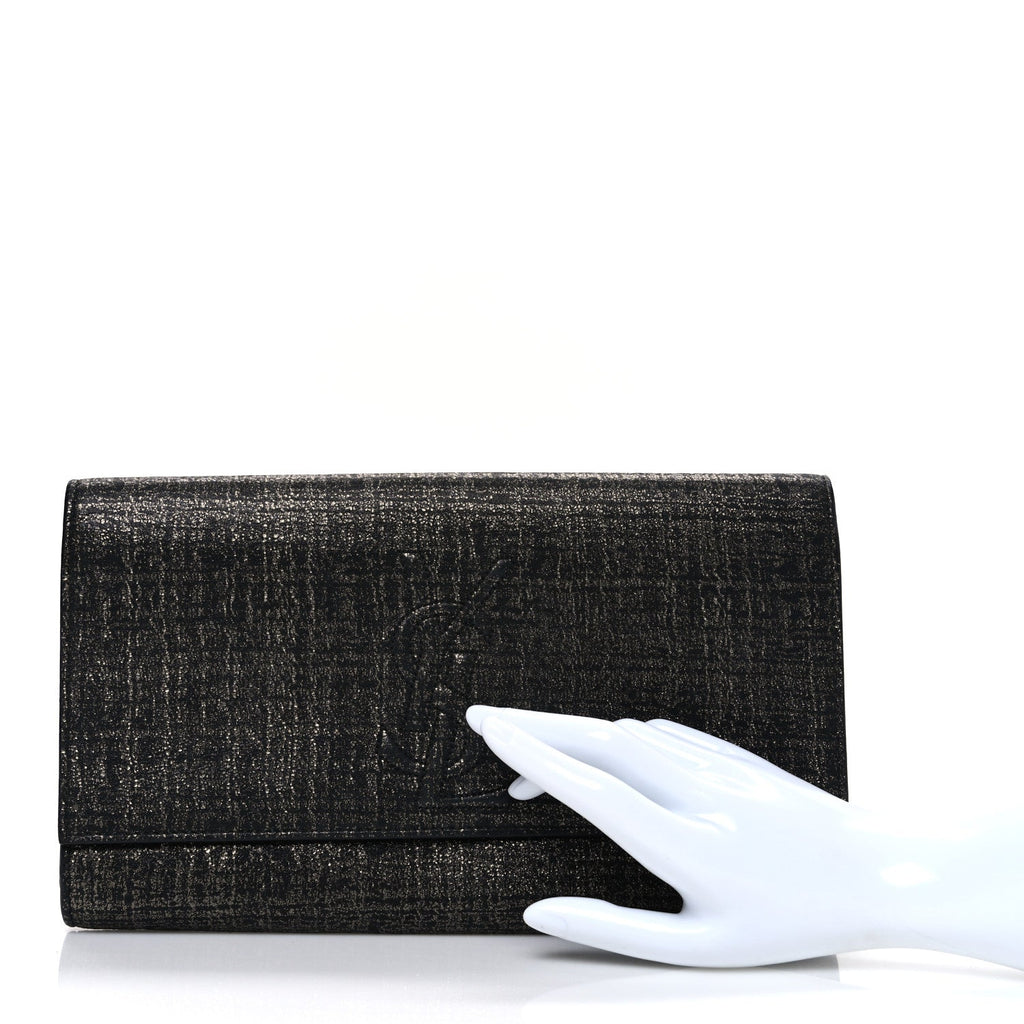Metallic Textured Calfskin Large Belle De Jour Clutch Gold black