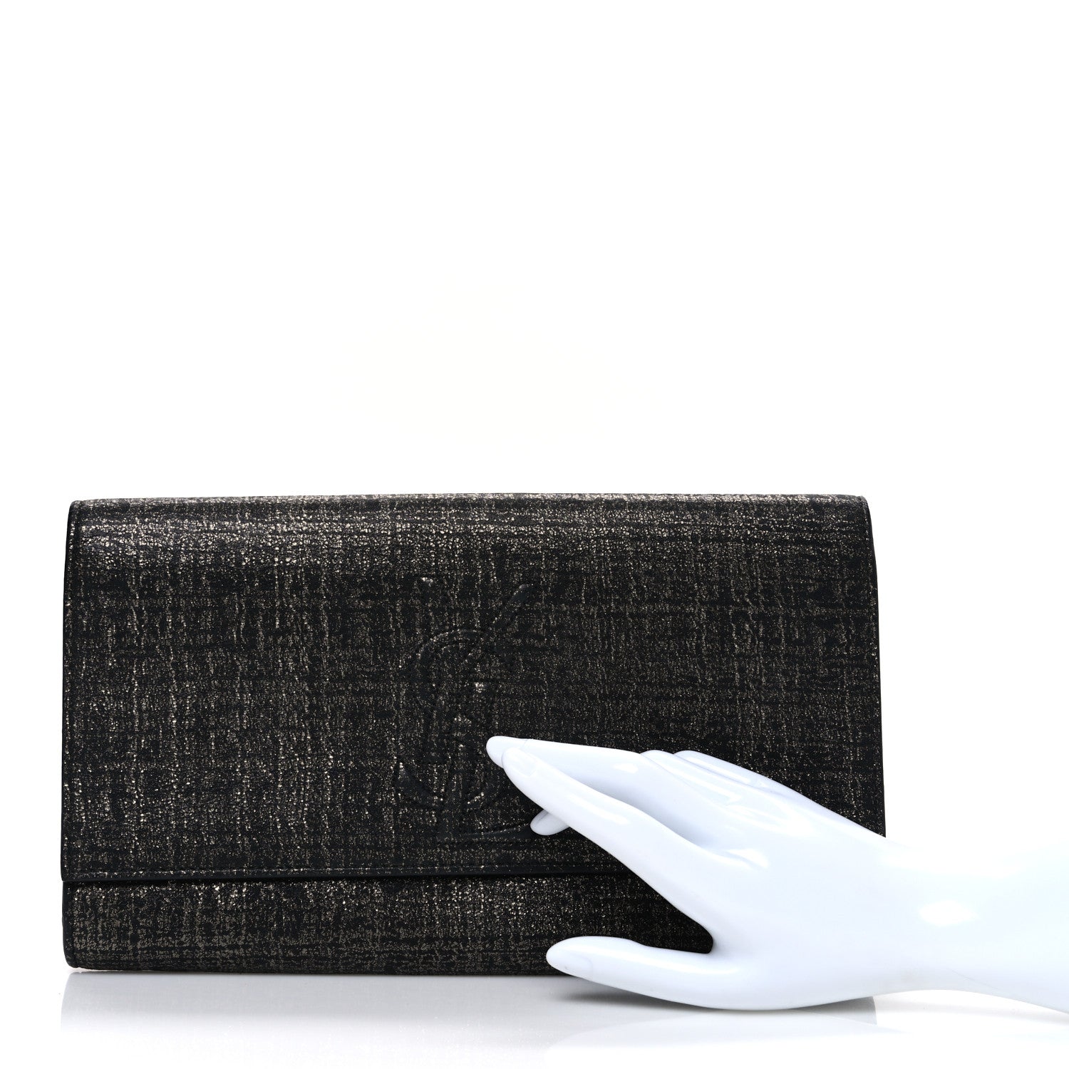 Metallic Textured Calfskin Large Belle De Jour Clutch Gold black