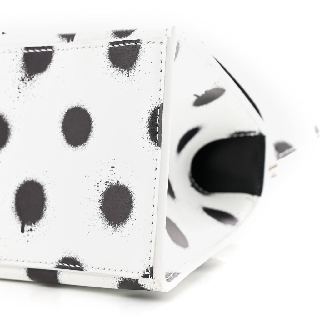 Smooth Calfskin Spray Polka Dot Small Hourglass Top Handle Bag White Black