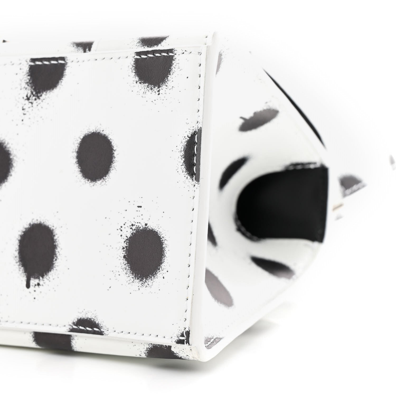 Smooth Calfskin Spray Polka Dot Small Hourglass Top Handle Bag White Black
