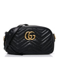 Calfskin Matelasse Small GG Marmont Chain Shoulder Bag Black
