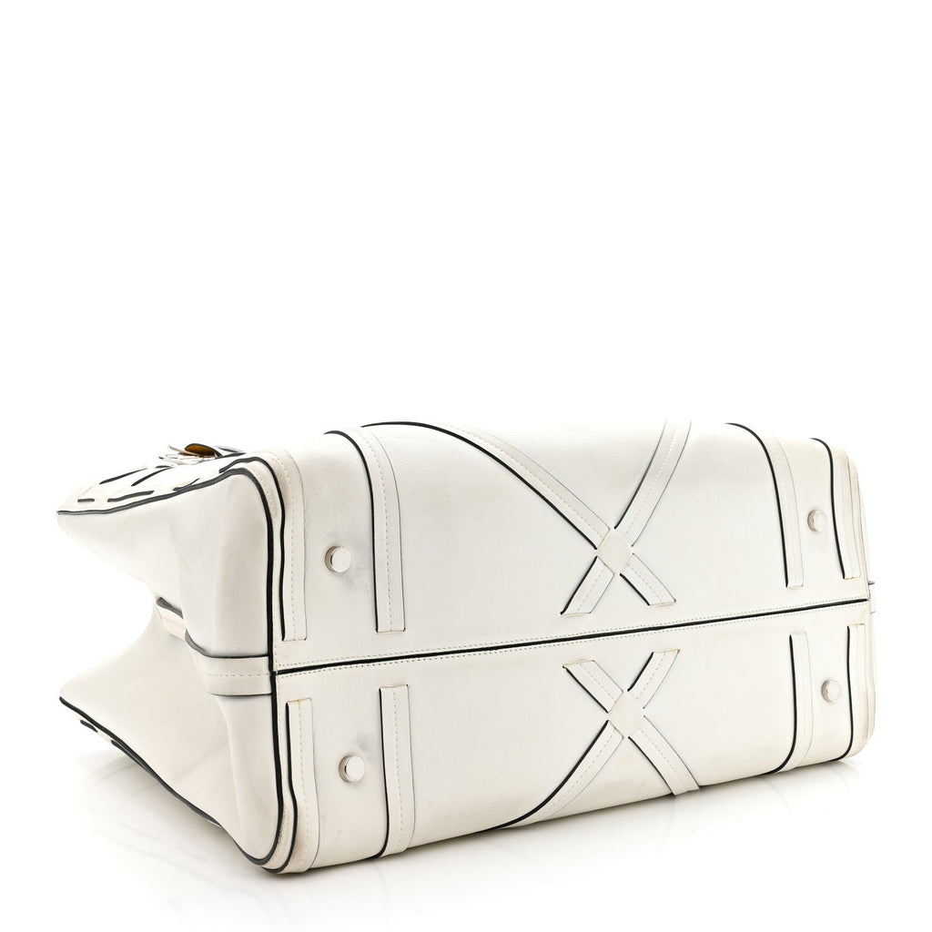 Calfskin Woven Giant Cannage Connect Tote White