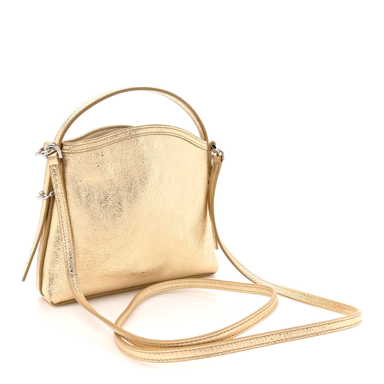Metallic Tumbled Calfskin Nano Voyou Bag Golden Sand