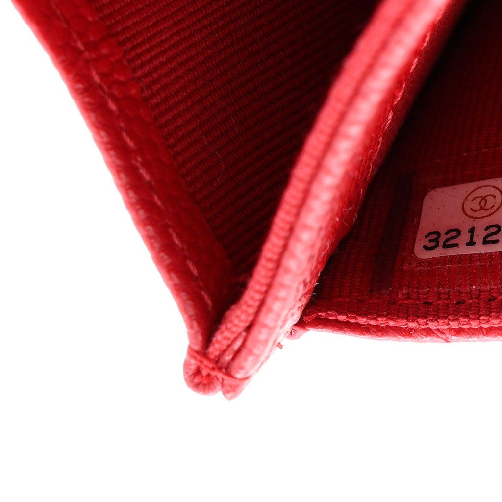 Caviar Quilted Flap  Holder Wallet Red