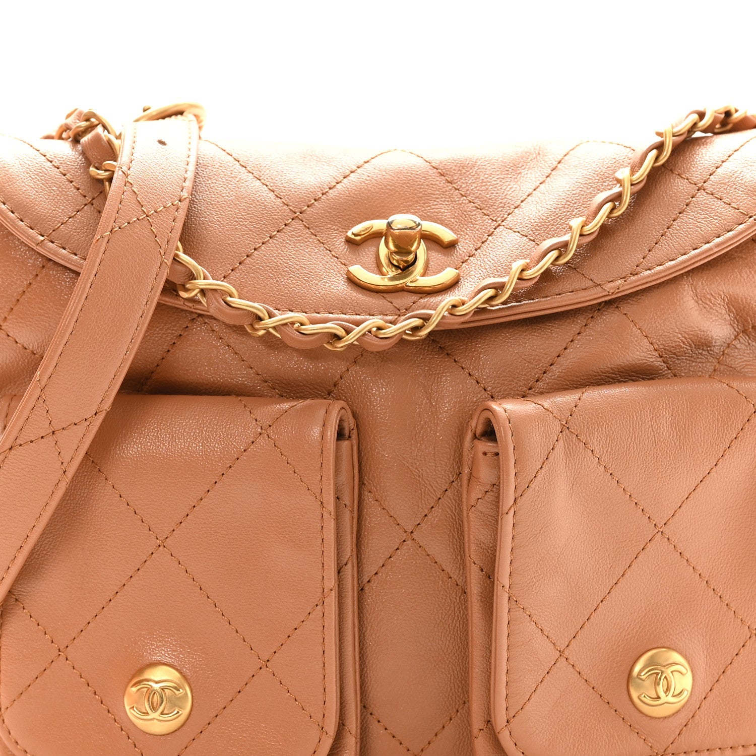 Shiny Calfskin Quilted Small Supple Twins Hobo Bag Brown
