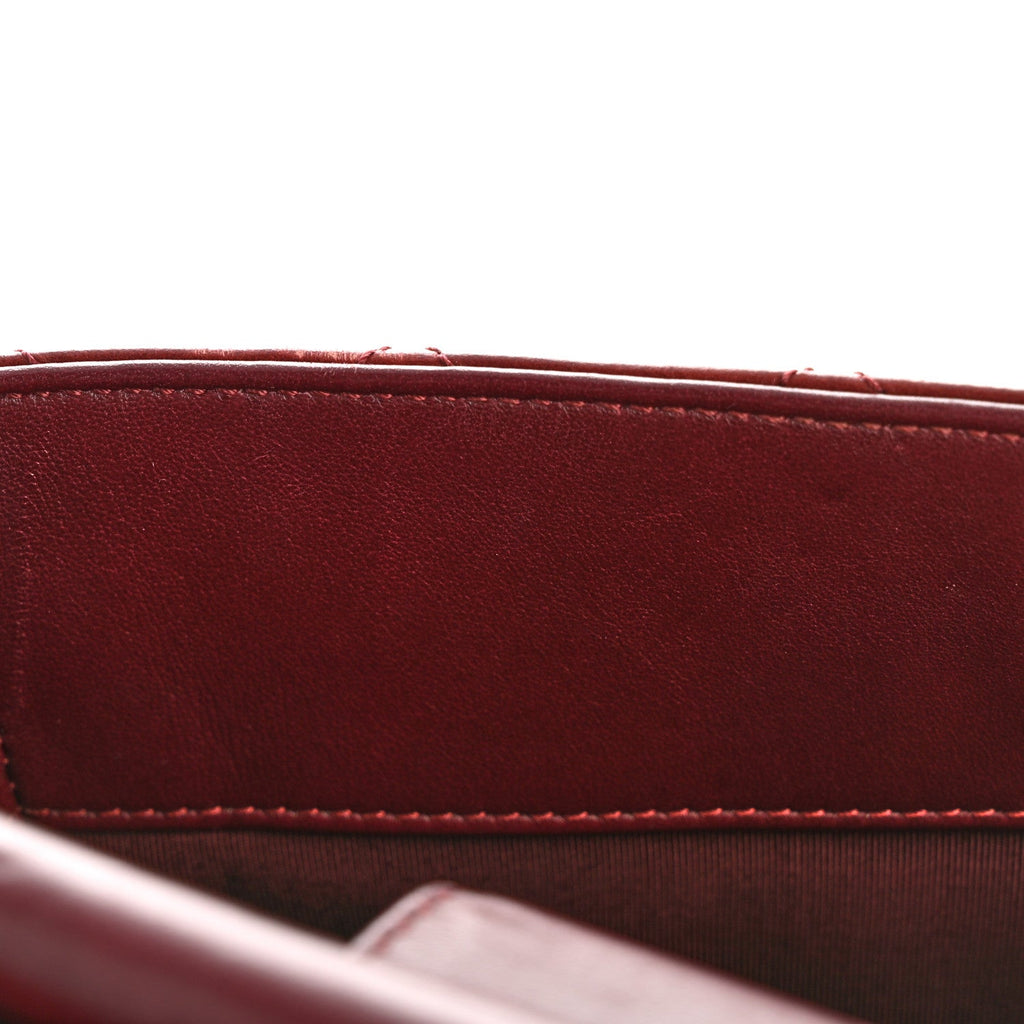 Glazed Calfskin Quilted Small Gold Bar Tote Red