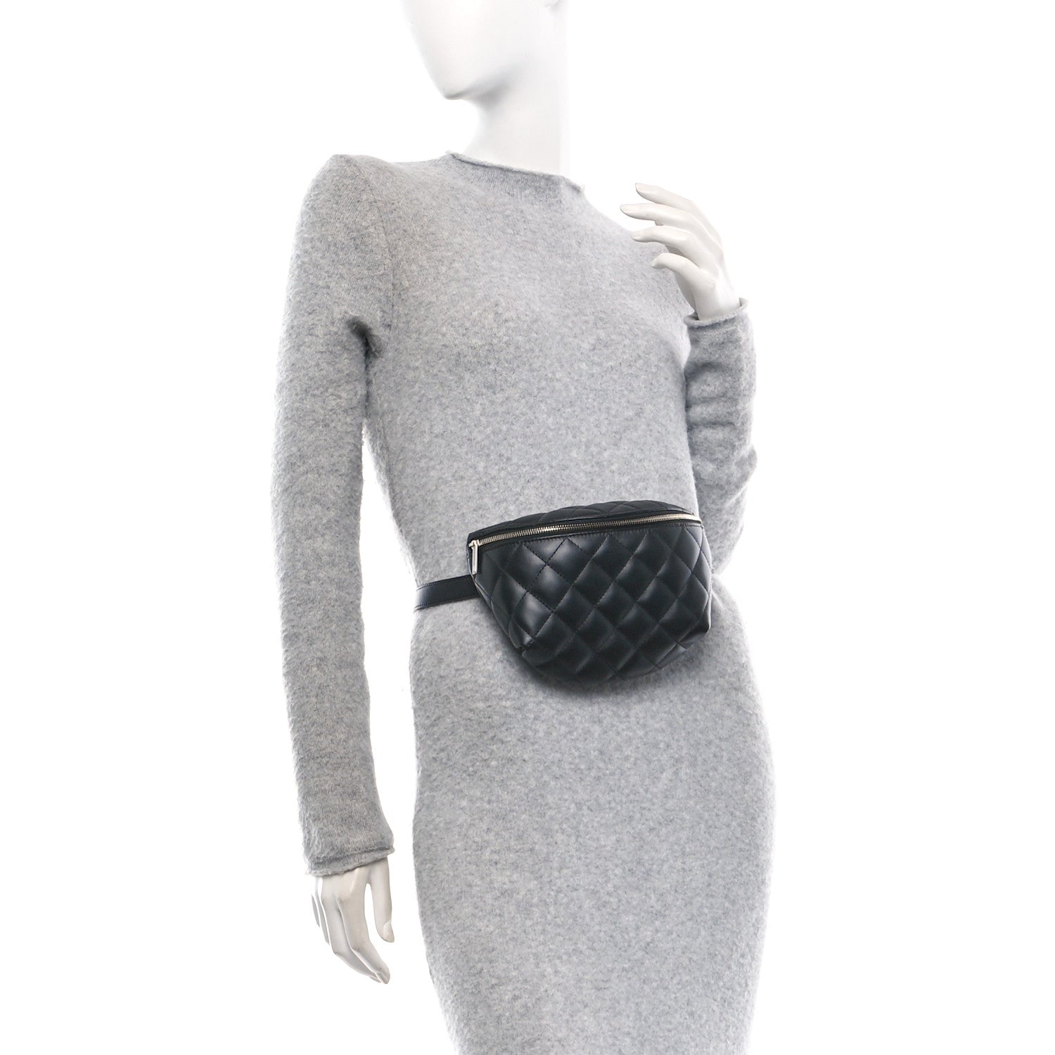 Calfskin Quilted Waist Belt Bag Black