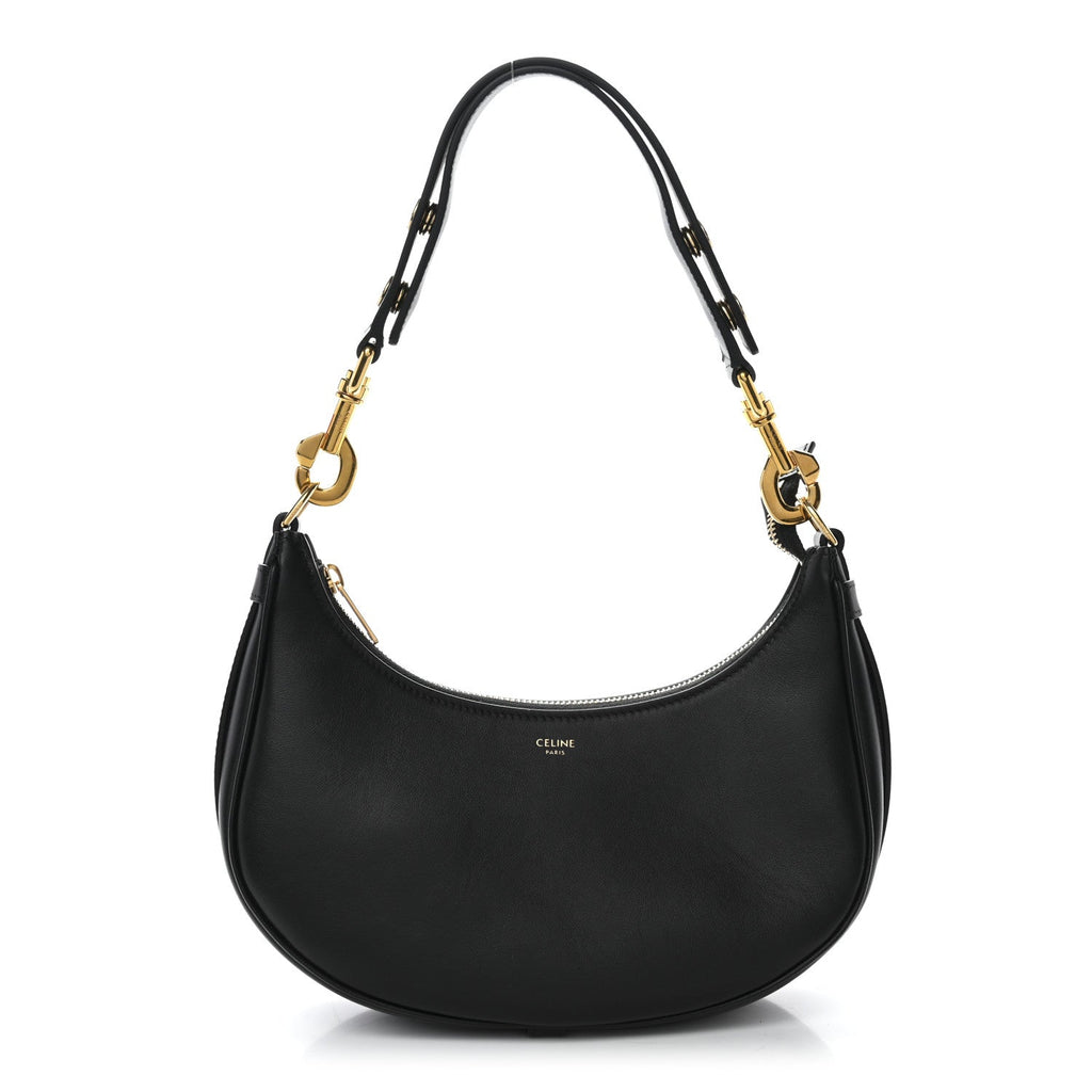 Smooth Calfskin Medium Strap Ava Shoulder Bag Black