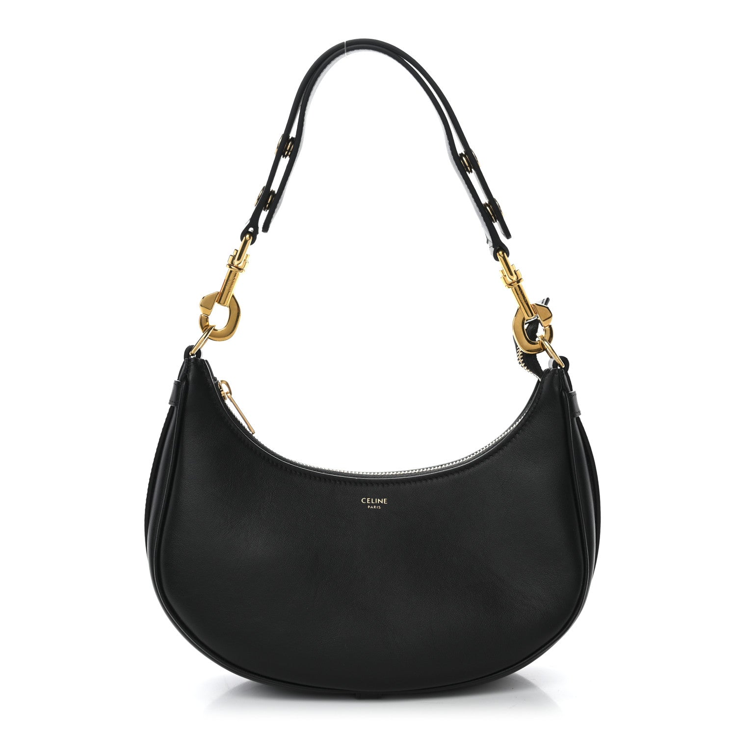 Smooth Calfskin Medium Strap Ava Shoulder Bag Black