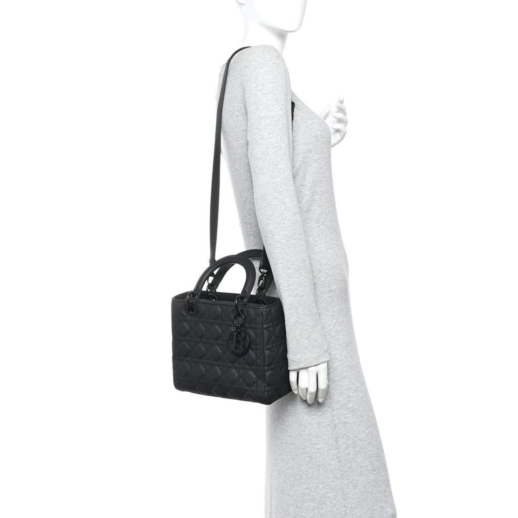 Ultra Matte Calfskin Cannage Medium Lady Dior Black