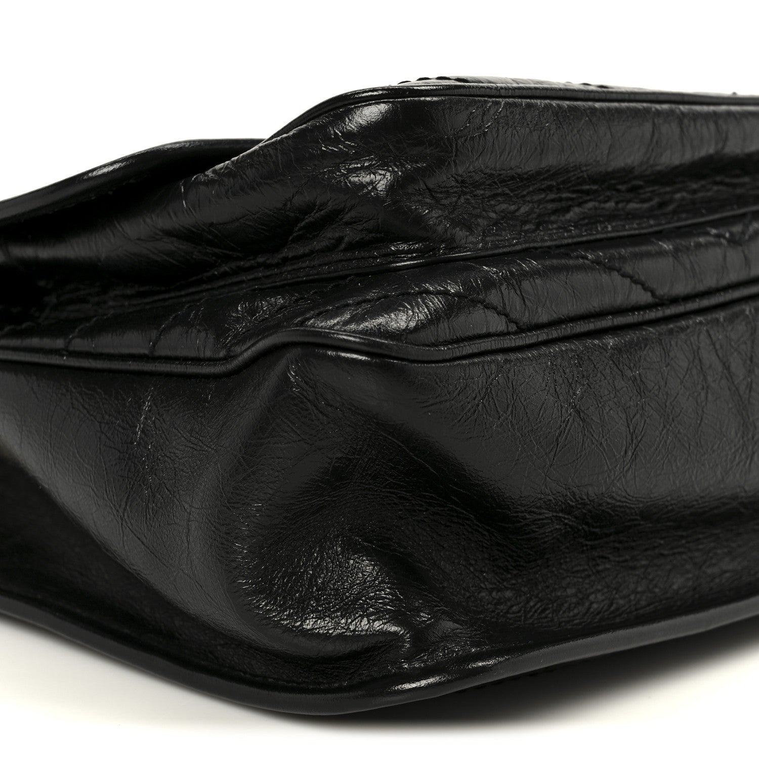 Crinkled Calfskin Matelasse Monogram Medium Niki Chain Satchel Black