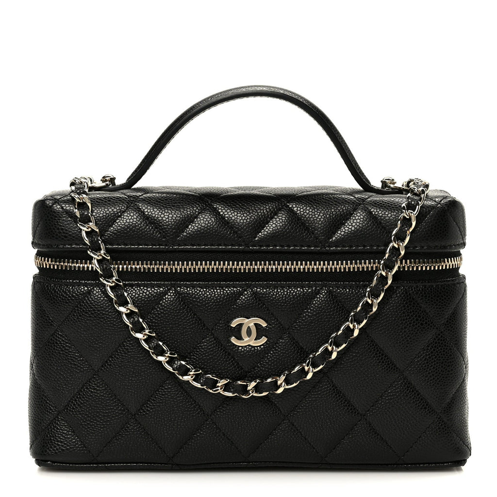Caviar Quilted Top Handle Slim Vanity With Chain Black
