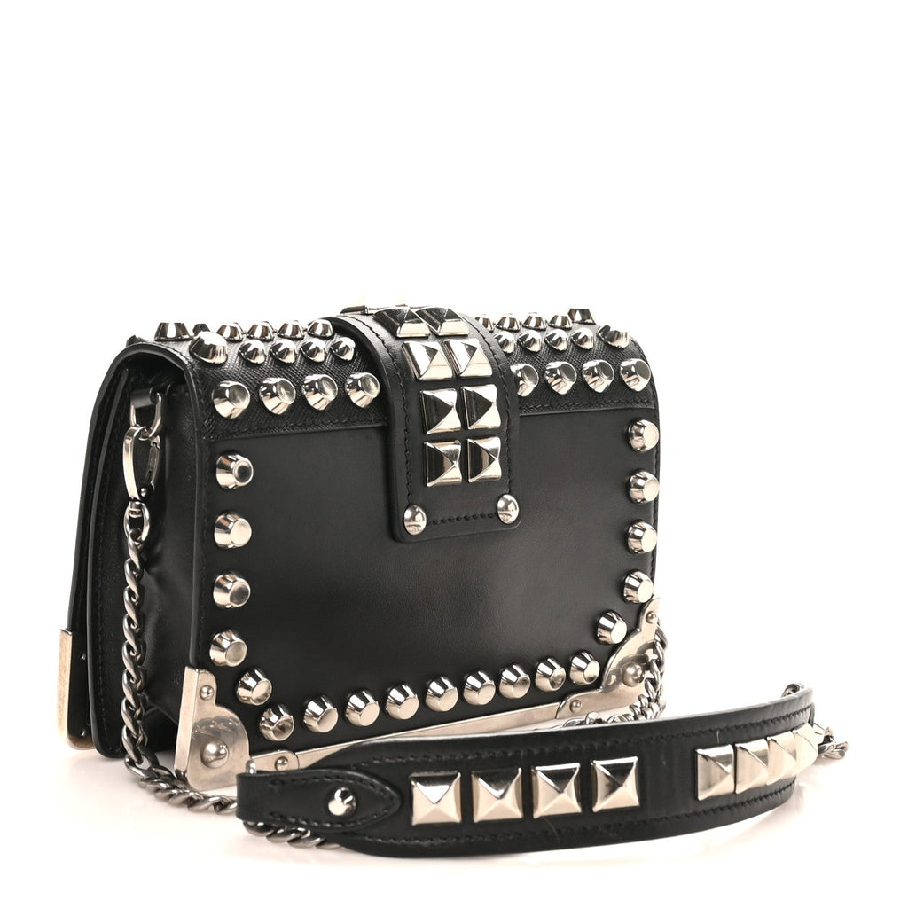 City Calf Saffiano Studded Cahier Bag Black