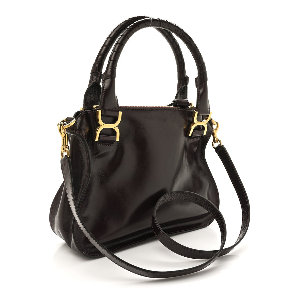 Shiny Calfskin Small Marcie Satchel  Auburn Red