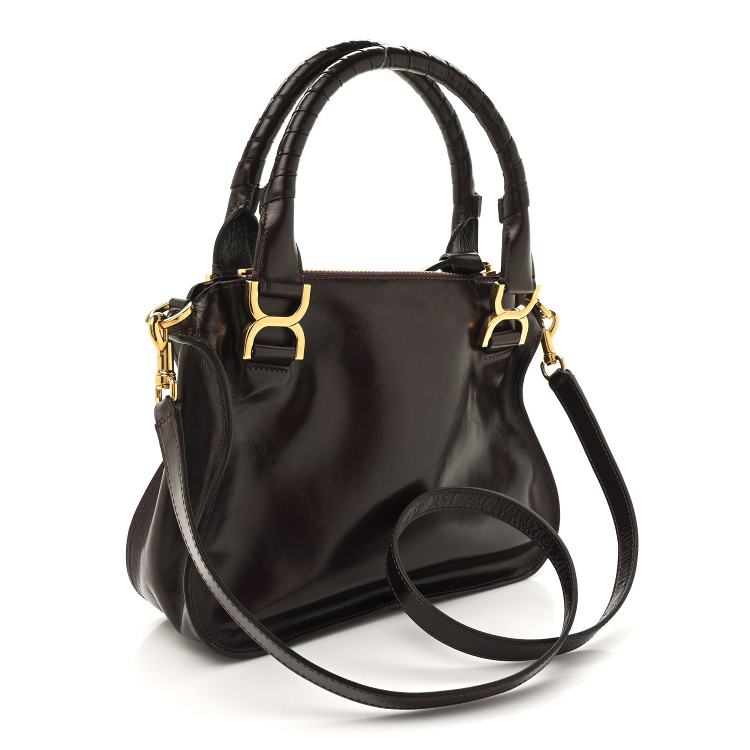 Shiny Calfskin Small Marcie Satchel  Auburn Red