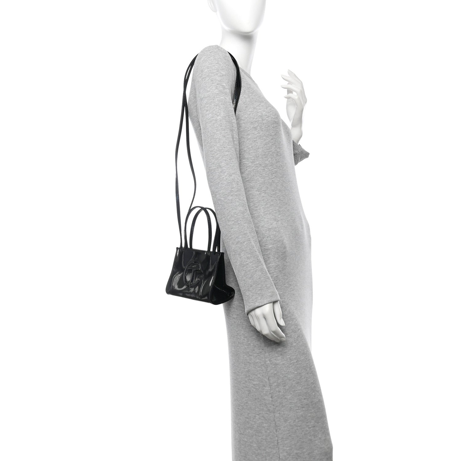 Patent Vegan Leather Small Shopping Bag Black Rainbow
