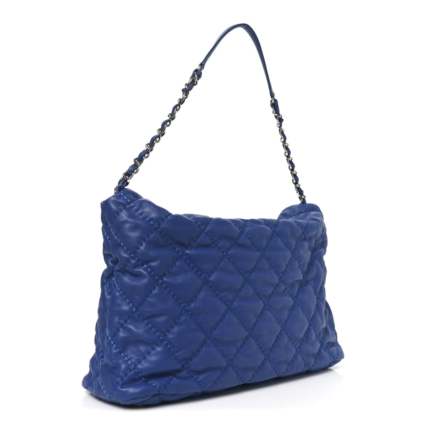Calfskin Quilted French Riviera Hobo  Blue