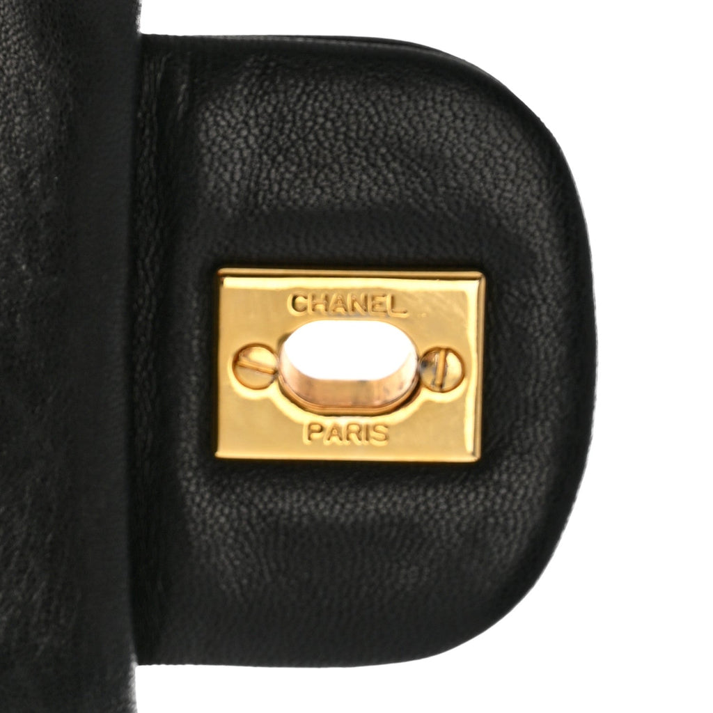 Lambskin Quilted Medium Double Flap Black