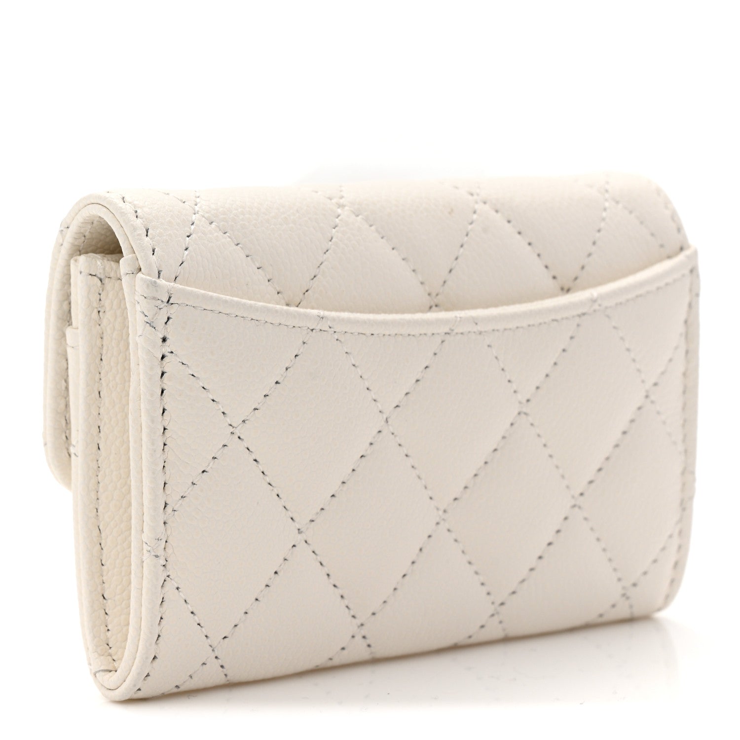 Caviar Quilted Flap  Holder Wallet White