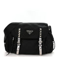 Nylon New Vela Studded Messenger Bag Black