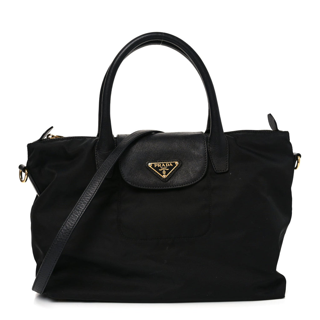 Tessuto Nylon Saffiano Shopping Tote Black